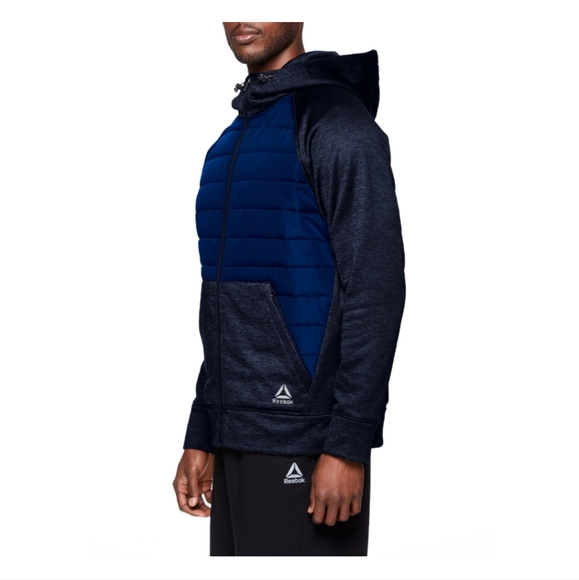 Reebok Men's Active Hybrid Jacket Full Zip with Hood Navy - Picture 3 of 3